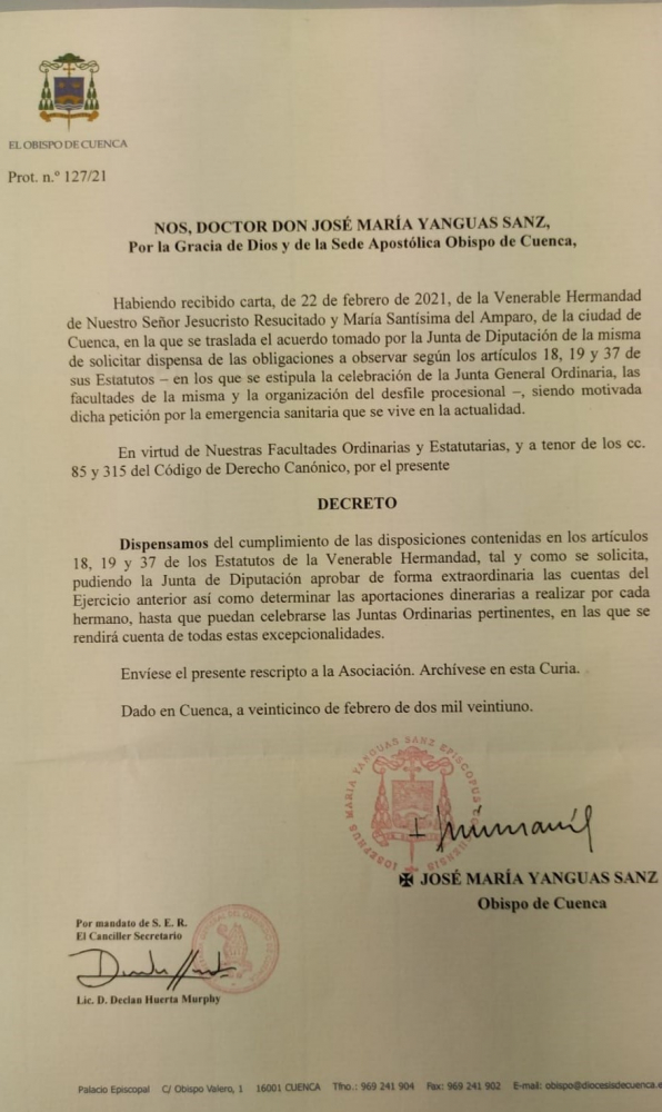 DECRETO DE DISPENSA DE LOS ESTATUTOS