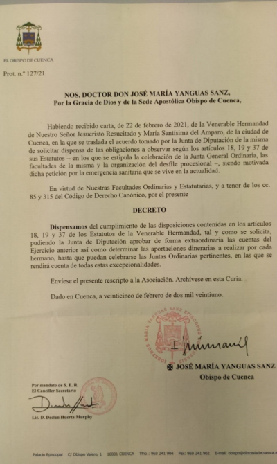 DECRETO DE DISPENSA DE LOS ESTATUTOS